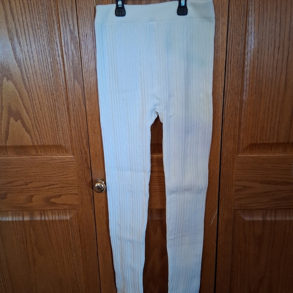 Cream Ribbed Leggings - Picture 1 of 3